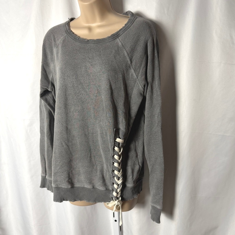 n:Philanthropy Mika Lace-Up Sweatshirt Small Distressed Grunge Punk Gray